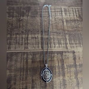 Brighton Double Sided Oval Silver With Gold & Rhinestone Accent Necklace